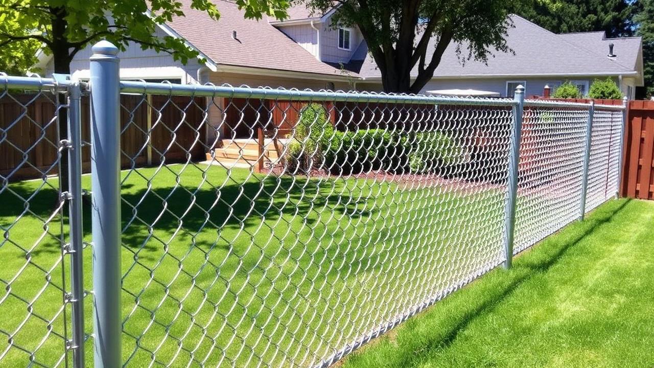 Black vinyl-coated chain link fence installation