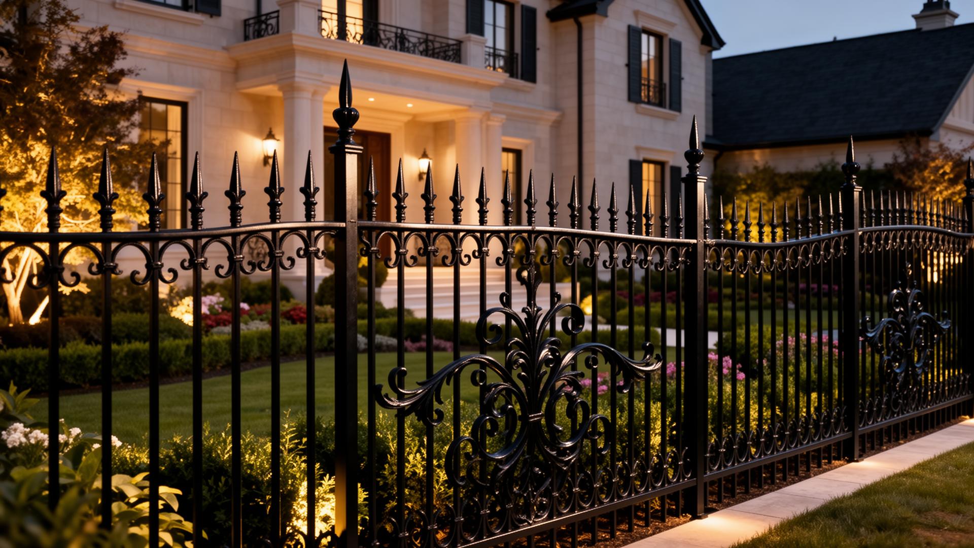 Elegant wrought iron fence with decorative scrollwork